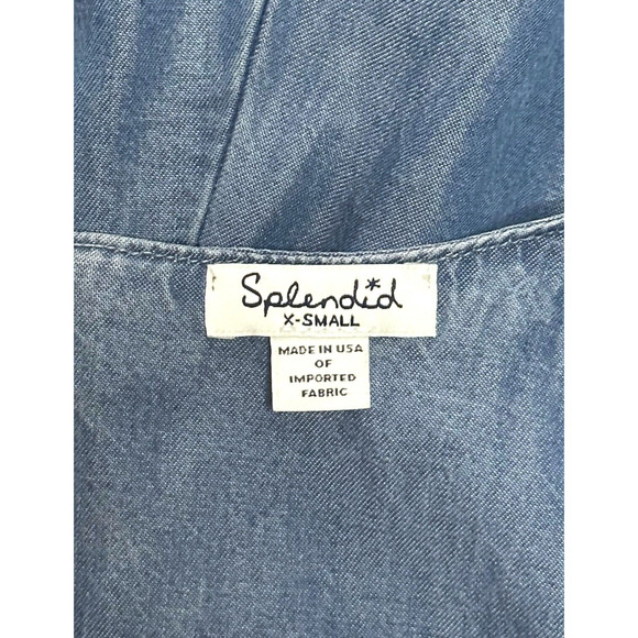 SPLENDID Chambray Romper Vintage Style 90's Y2K Drawstring Small V-Neck Blue - Picture 9 of 11